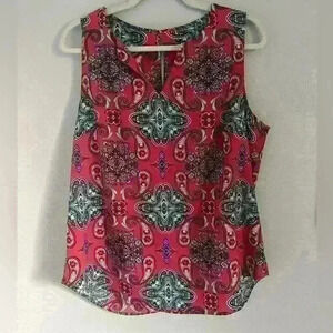 Verse Top Womens Size Large Jory Split Neck Sleeveless Blouse Pink Paisley